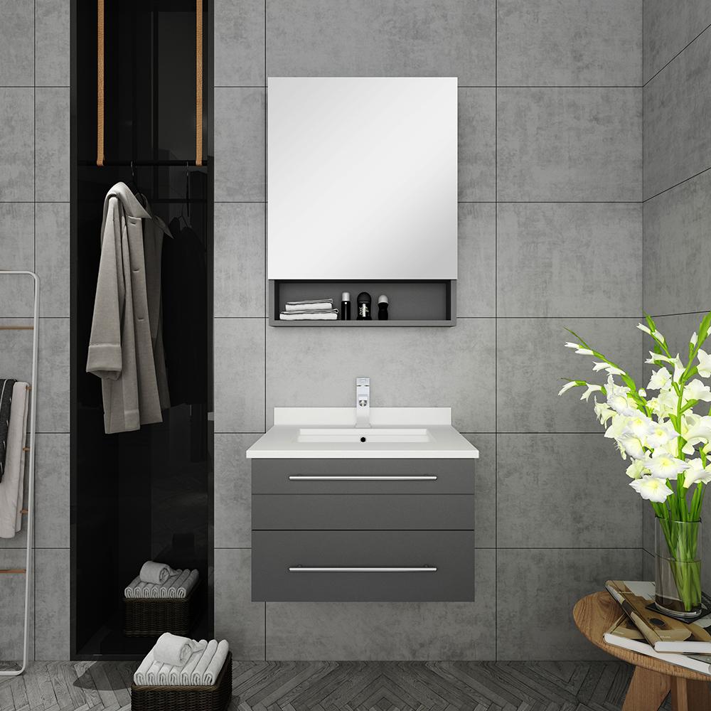 Fresca Lucera 24" Wall Hung Undermount Sink Modern Bathroom Vanity w/ Medicine Cabinet Vanity Fresca 