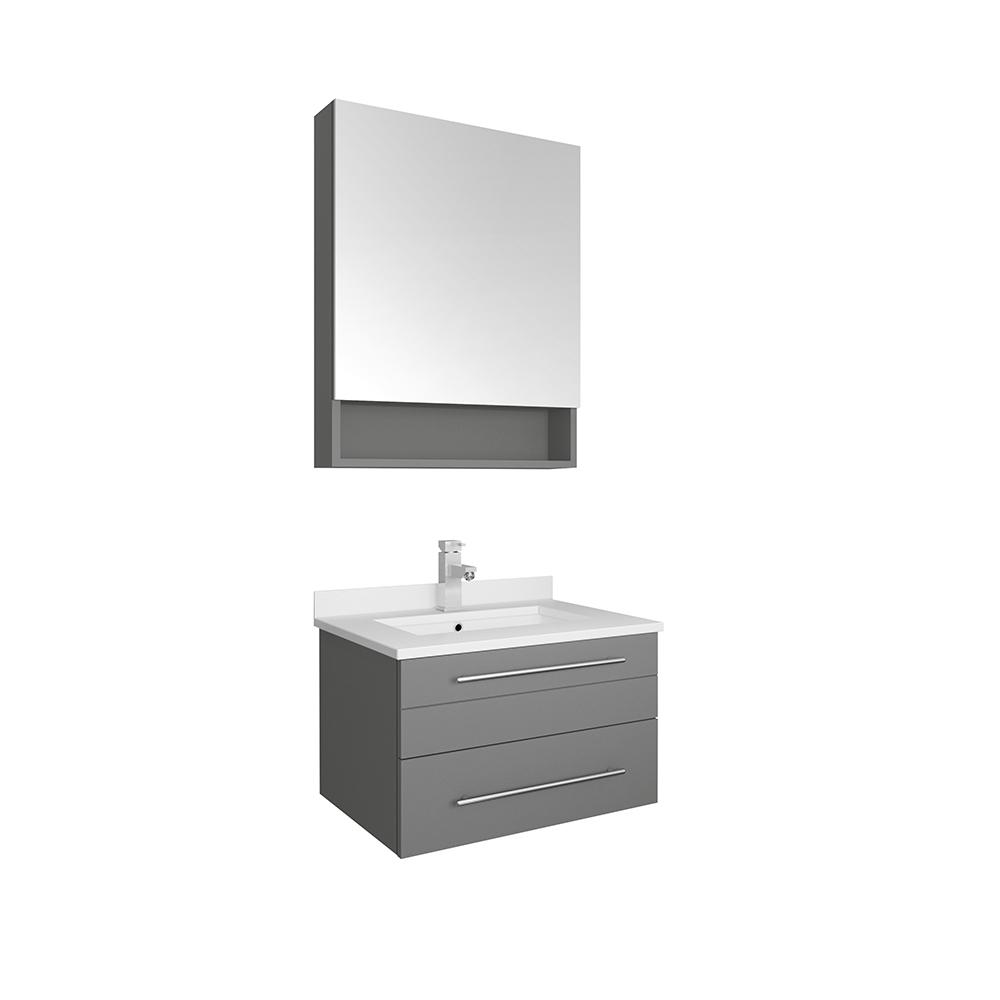 Fresca Lucera 24" Wall Hung Undermount Sink Modern Bathroom Vanity w/ Medicine Cabinet Vanity Fresca Gray 