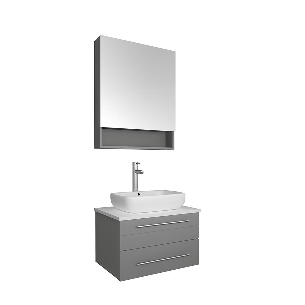 Fresca Lucera 24"Wall Hung Vessel Sink Modern Bathroom Vanity w/ Medicine Cabinet Vanity Fresca Gray 