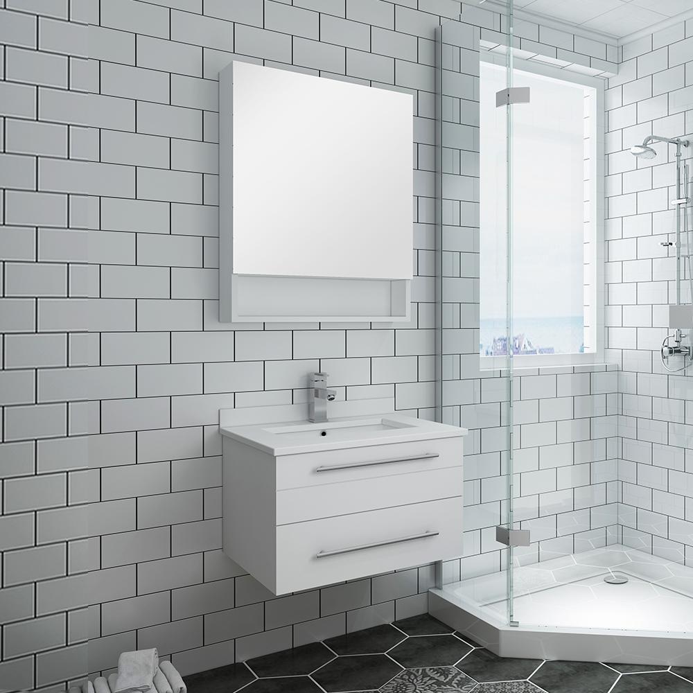 Fresca Lucera 24" Wall Hung Undermount Sink Modern Bathroom Vanity w/ Medicine Cabinet Vanity Fresca 