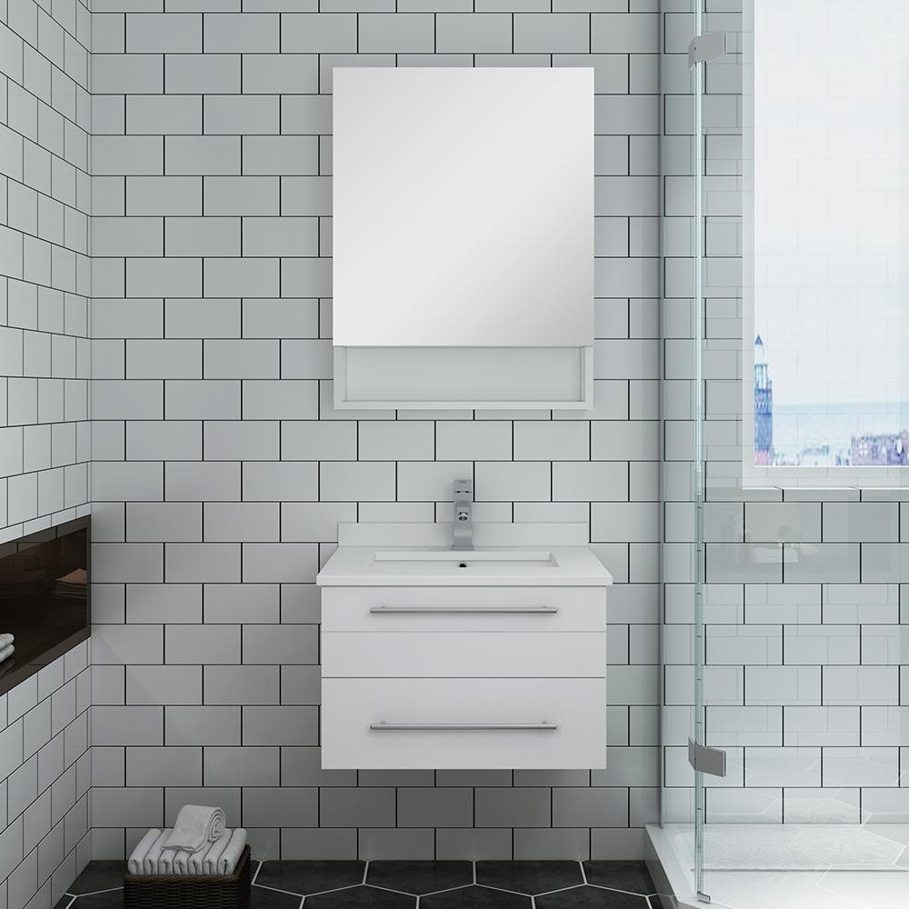 Fresca Lucera 24" Wall Hung Undermount Sink Modern Bathroom Vanity w/ Medicine Cabinet Vanity Fresca 