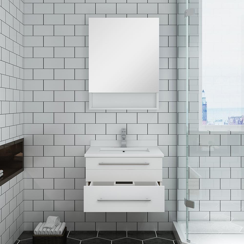 Fresca Lucera 24" Wall Hung Undermount Sink Modern Bathroom Vanity w/ Medicine Cabinet Vanity Fresca 