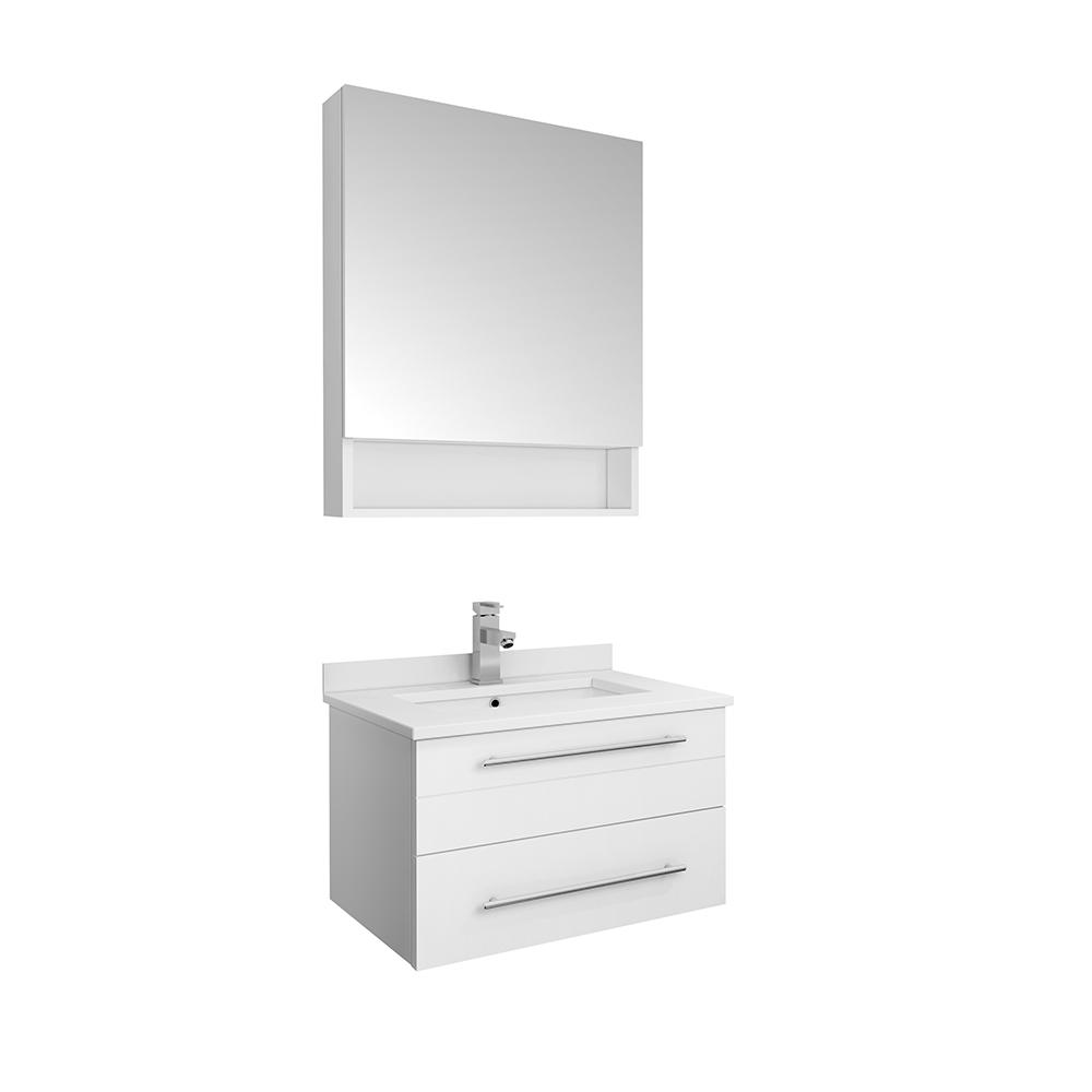 Fresca Lucera 24" Wall Hung Undermount Sink Modern Bathroom Vanity w/ Medicine Cabinet Vanity Fresca White 