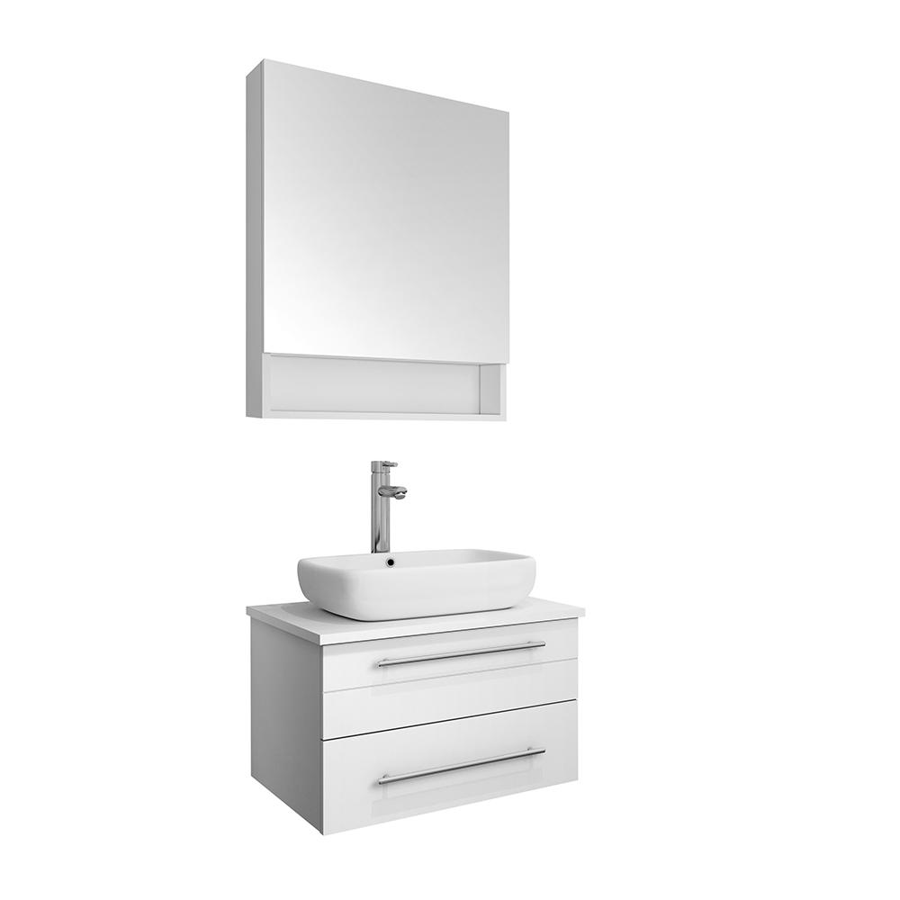 Fresca Lucera 24"Wall Hung Vessel Sink Modern Bathroom Vanity w/ Medicine Cabinet Vanity Fresca White 