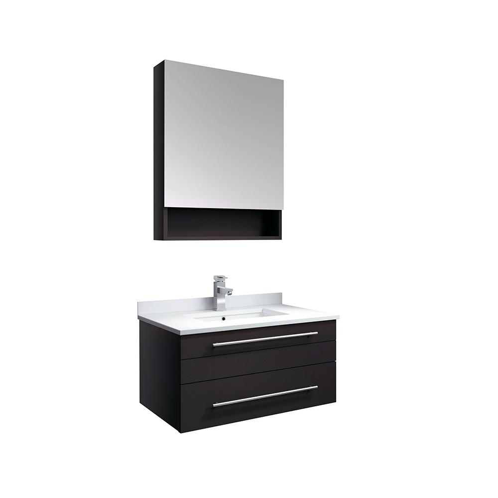 Fresca Lucera 30" Wall Hung Undermount Sink Modern Bathroom Vanity w/ Medicine Cabinet Vanity Fresca Espresso 