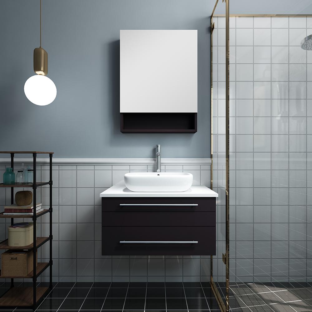 Fresca Lucera 30" Wall Hung Vessel Sink Modern Bathroom Vanity w/ Medicine Cabinet Vanity Fresca 