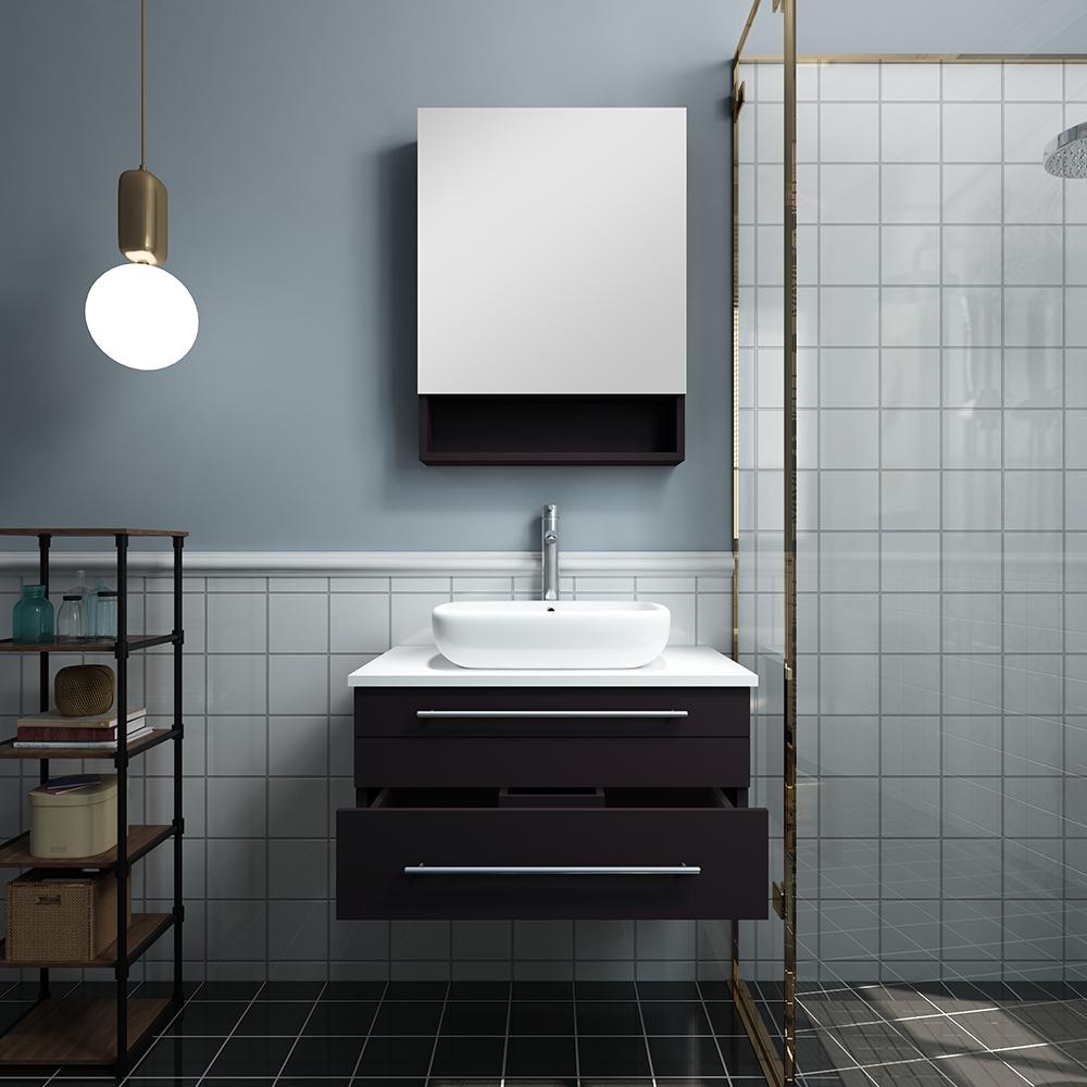 Fresca Lucera 30" Wall Hung Vessel Sink Modern Bathroom Vanity w/ Medicine Cabinet Vanity Fresca 
