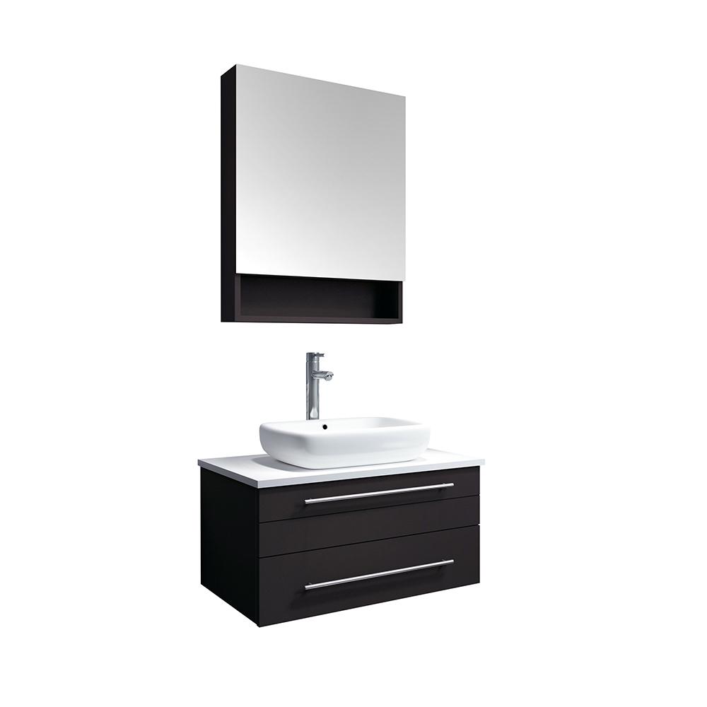 Fresca Lucera 30" Wall Hung Vessel Sink Modern Bathroom Vanity w/ Medicine Cabinet Vanity Fresca Espresso 
