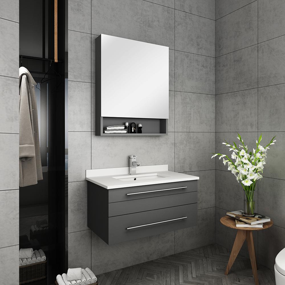 Fresca Lucera 30" Wall Hung Undermount Sink Modern Bathroom Vanity w/ Medicine Cabinet Vanity Fresca 