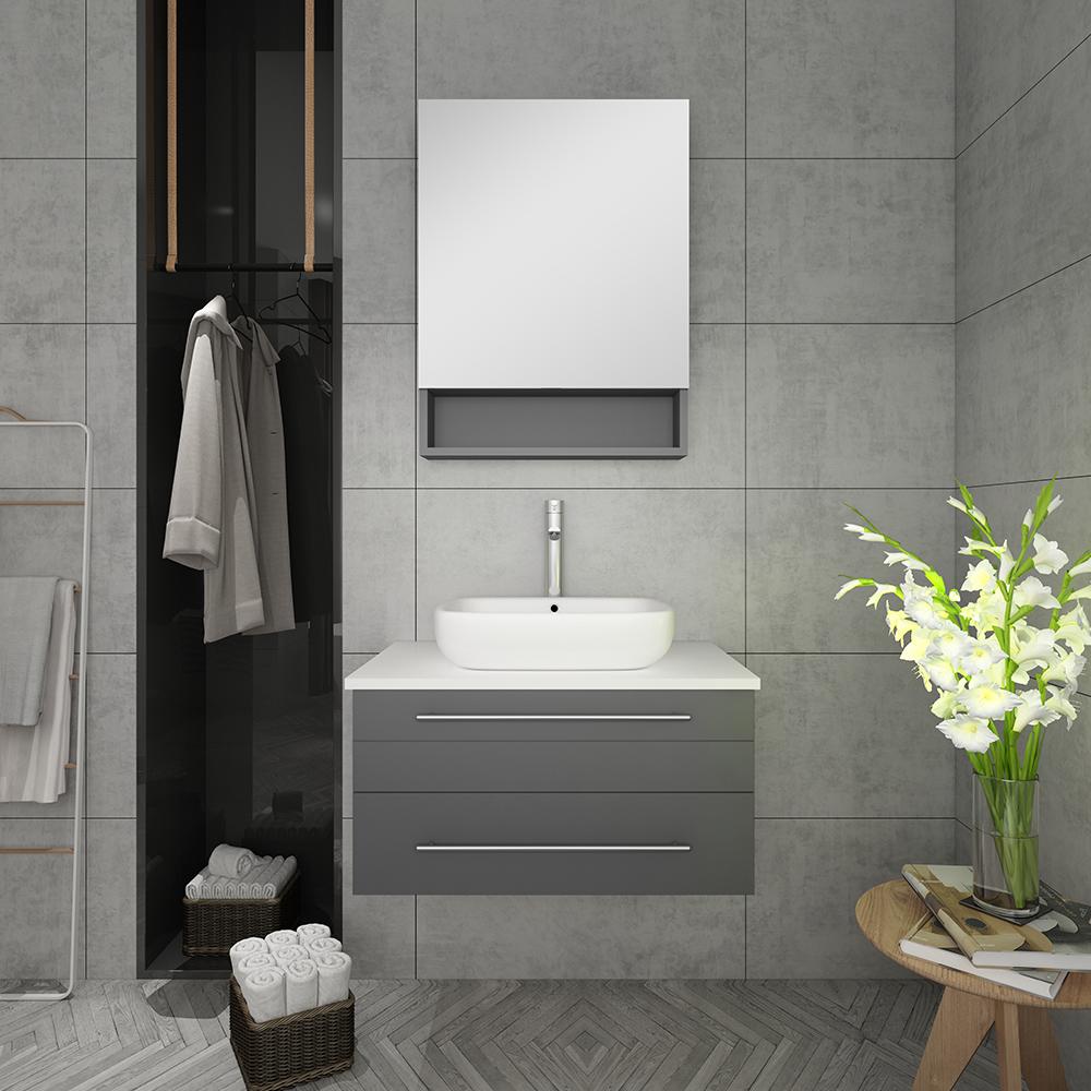 Fresca Lucera 30" Wall Hung Vessel Sink Modern Bathroom Vanity w/ Medicine Cabinet Vanity Fresca 