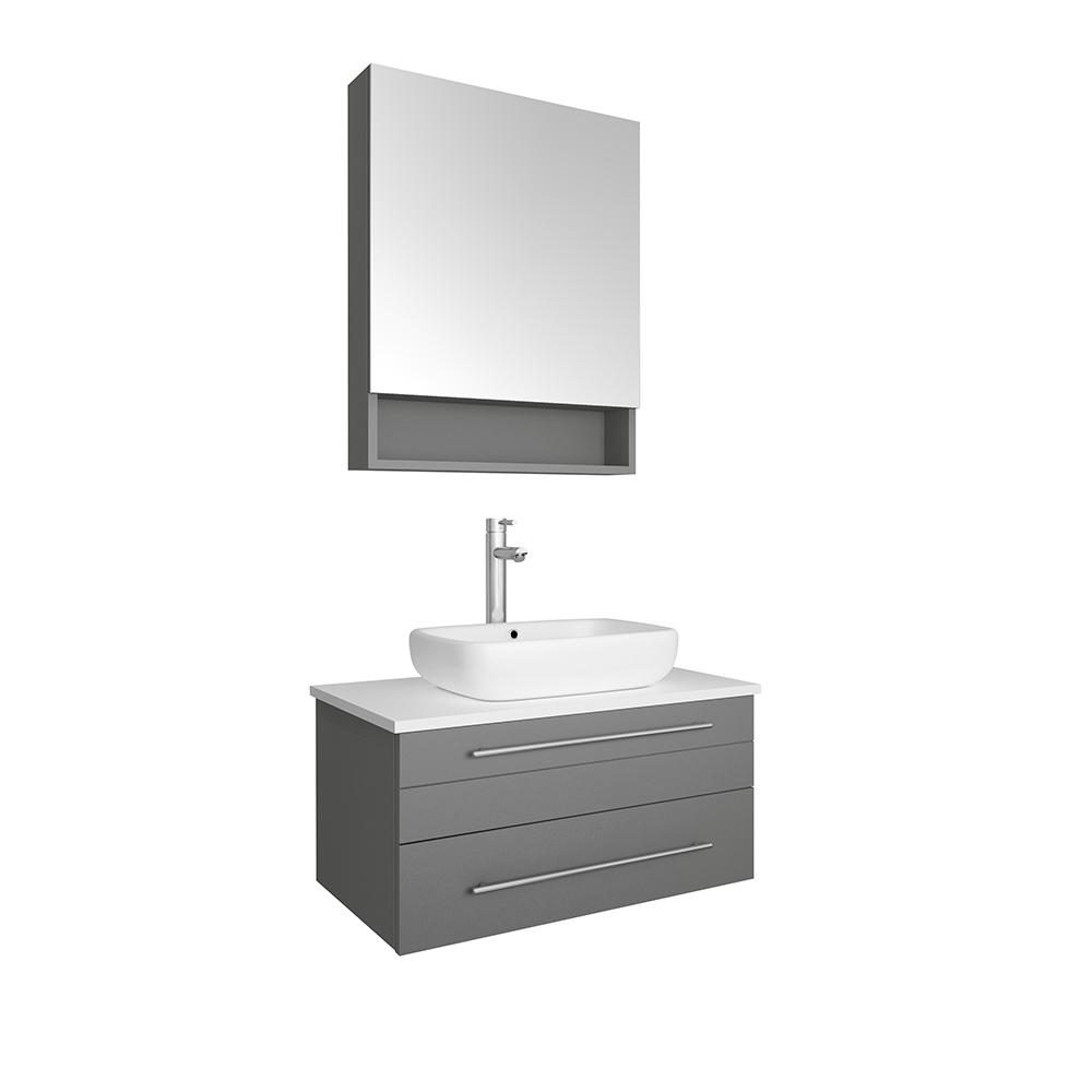 Fresca Lucera 30" Wall Hung Vessel Sink Modern Bathroom Vanity w/ Medicine Cabinet Vanity Fresca Gray 
