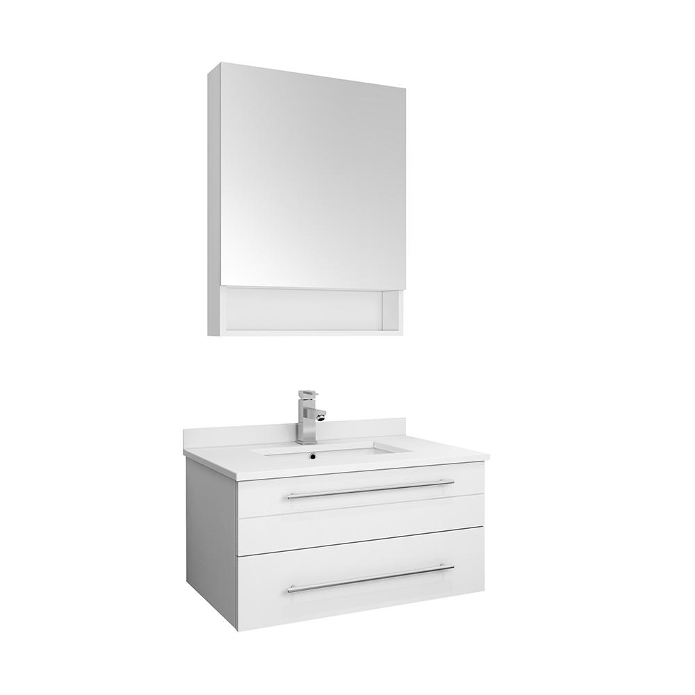 Fresca Lucera 30" Wall Hung Undermount Sink Modern Bathroom Vanity w/ Medicine Cabinet Vanity Fresca White 