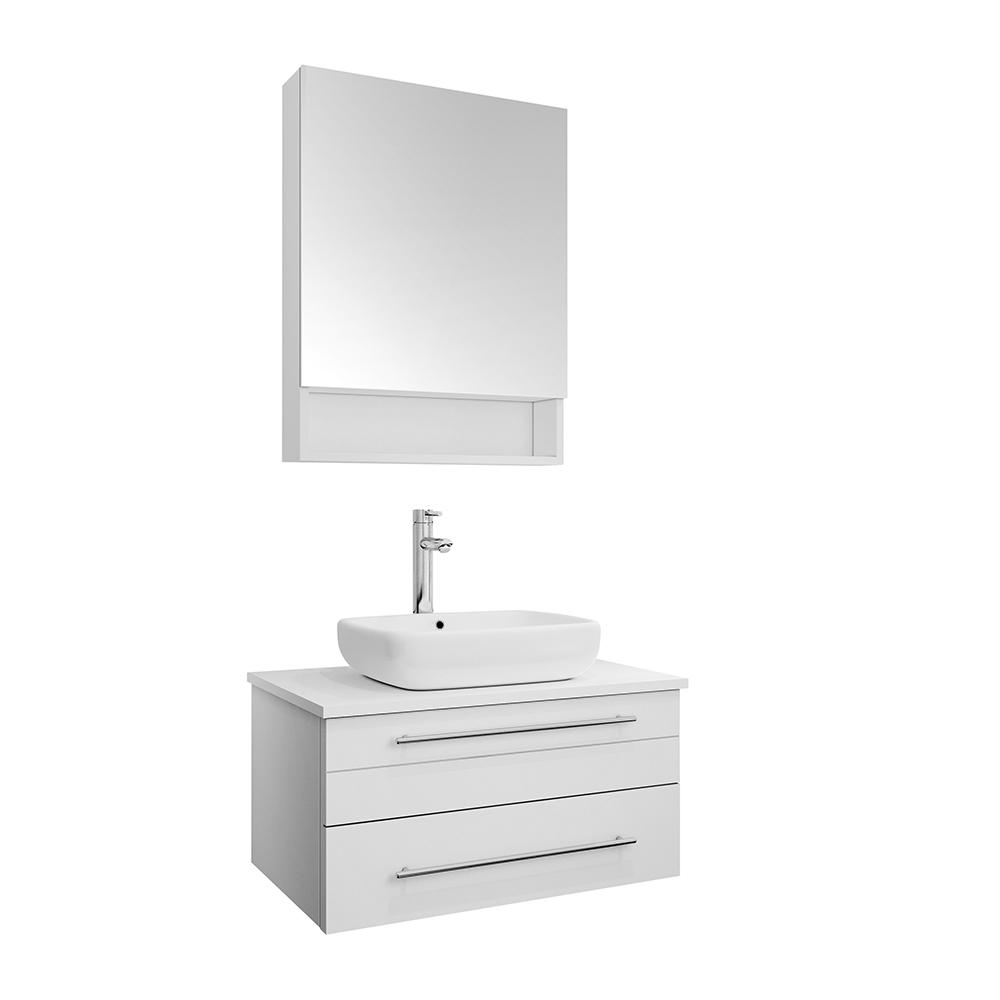 Fresca Lucera 30" Wall Hung Vessel Sink Modern Bathroom Vanity w/ Medicine Cabinet Vanity Fresca White 