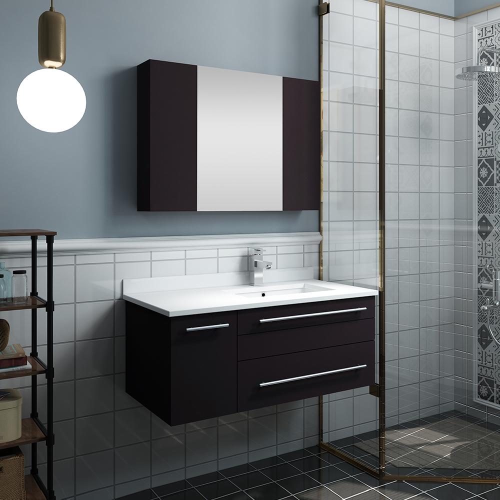 Fresca Lucera 36" Wall Hung Undermount Sink Modern Bathroom Vanity w/ Medicine Cabinet - Left Version Vanity Fresca 