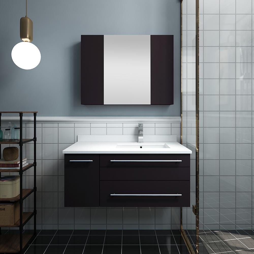 Fresca Lucera 36" Wall Hung Undermount Sink Modern Bathroom Vanity w/ Medicine Cabinet - Left Version Vanity Fresca 