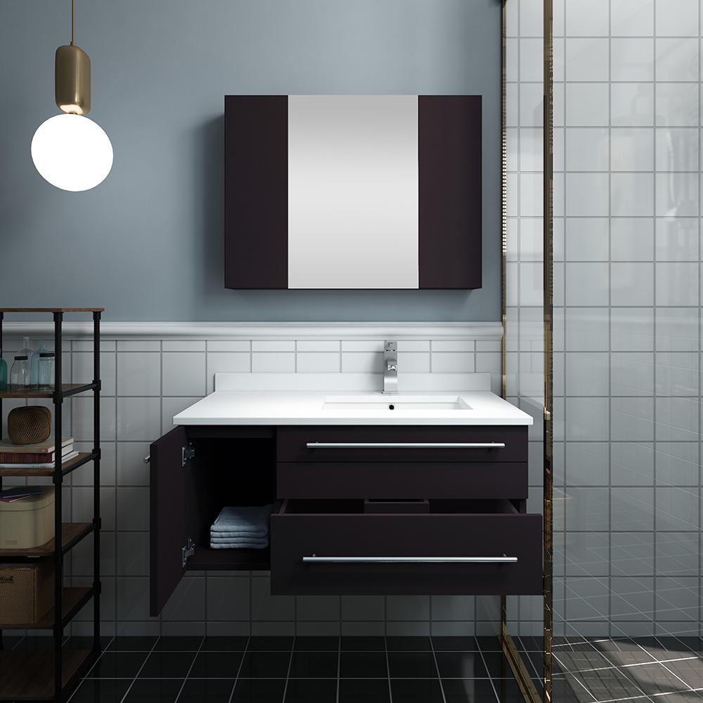 Fresca Lucera 36" Wall Hung Undermount Sink Modern Bathroom Vanity w/ Medicine Cabinet - Left Version Vanity Fresca 