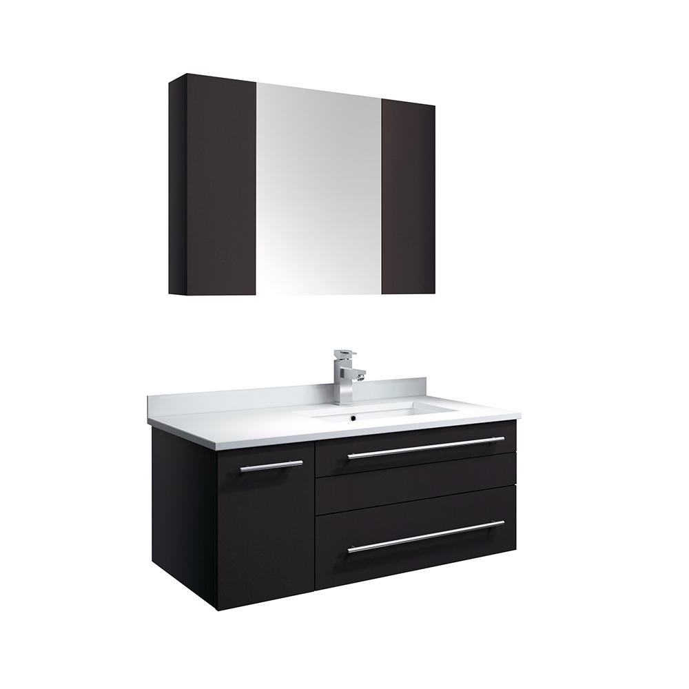Fresca Lucera 36" Wall Hung Undermount Sink Modern Bathroom Vanity w/ Medicine Cabinet - Left Version Vanity Fresca Espresso 