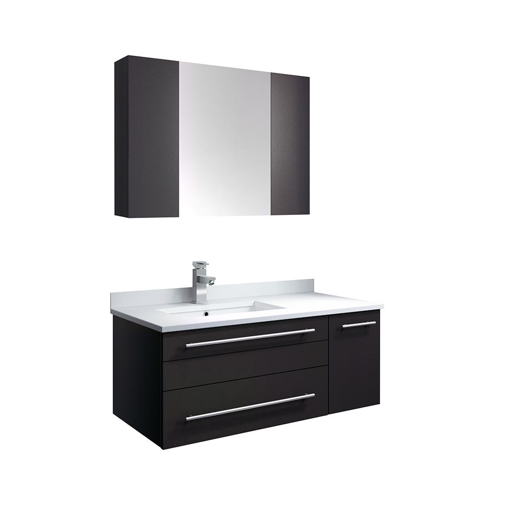 Fresca Lucera 36" Wall Hung Undermount Sink Modern Bathroom Vanity w/ Medicine Cabinet - Right Version Vanity Fresca Espresso 