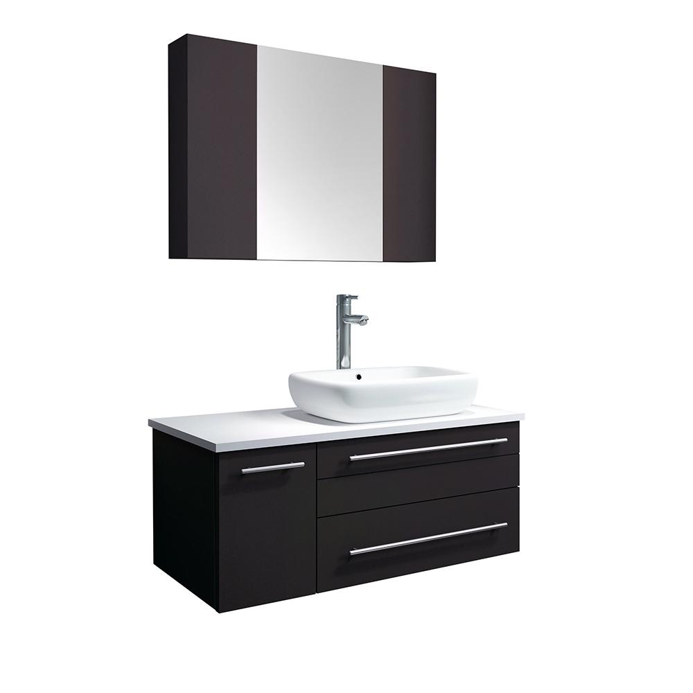Fresca Lucera 36" Wall Hung Vessel Sink Modern Bathroom Vanity w/ Medicine Cabinet - Left Version Vanity Fresca Espresso 