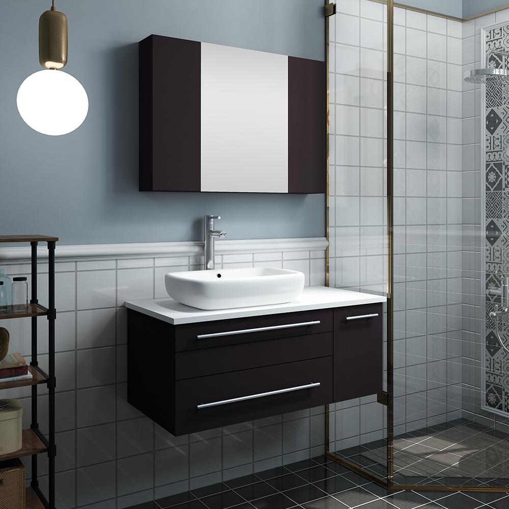 Fresca Lucera 36" Wall Hung Vessel Sink Modern Bathroom Vanity w/ Medicine Cabinet - Right Version Vanity Fresca 