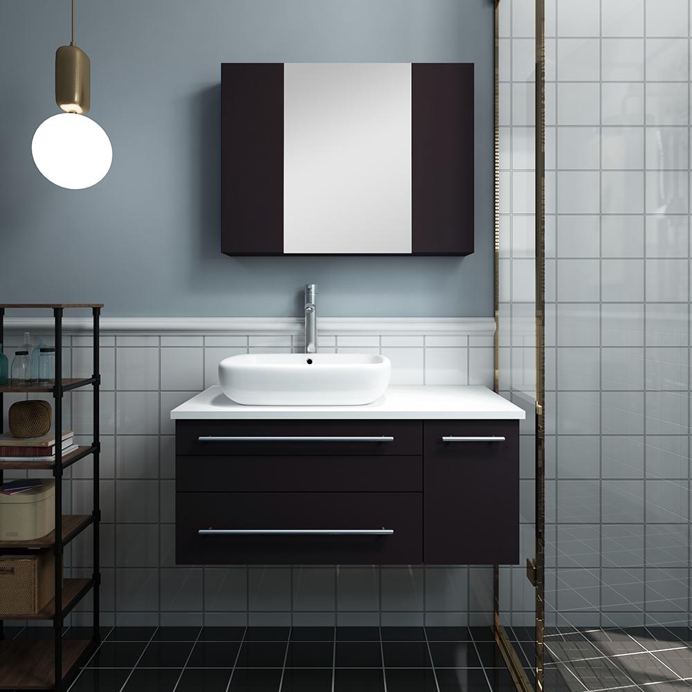Fresca Lucera 36" Wall Hung Vessel Sink Modern Bathroom Vanity w/ Medicine Cabinet - Right Version Vanity Fresca 