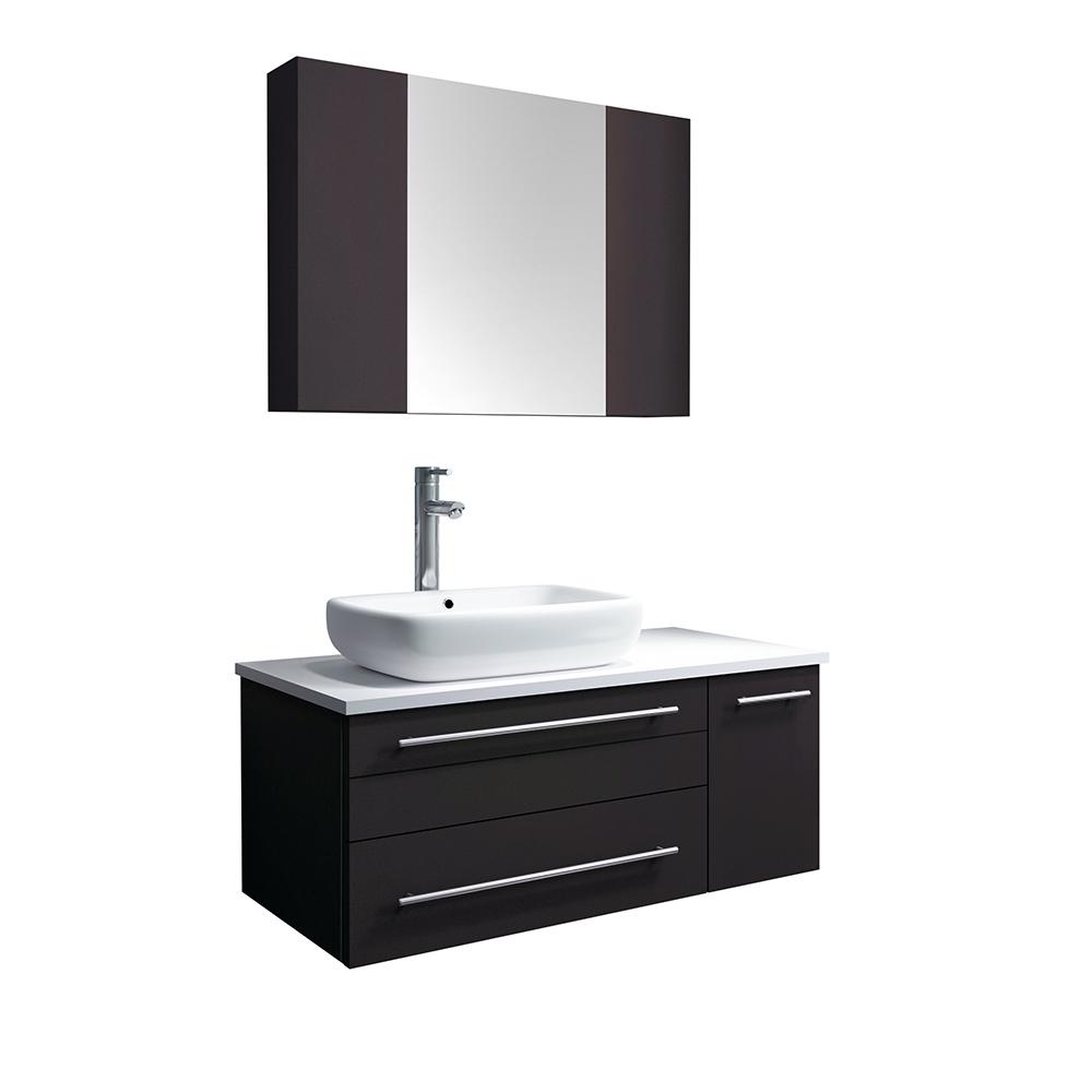 Fresca Lucera 36" Wall Hung Vessel Sink Modern Bathroom Vanity w/ Medicine Cabinet - Right Version Vanity Fresca Espresso 