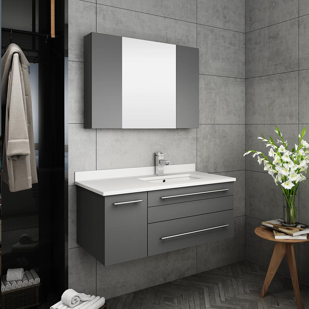 Fresca Lucera 36" Wall Hung Undermount Sink Modern Bathroom Vanity w/ Medicine Cabinet - Left Version Vanity Fresca 