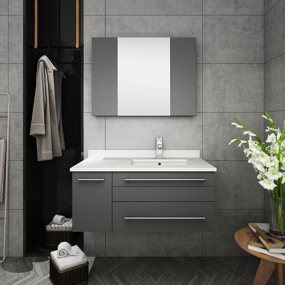 Fresca Lucera 36" Wall Hung Undermount Sink Modern Bathroom Vanity w/ Medicine Cabinet - Left Version Vanity Fresca 