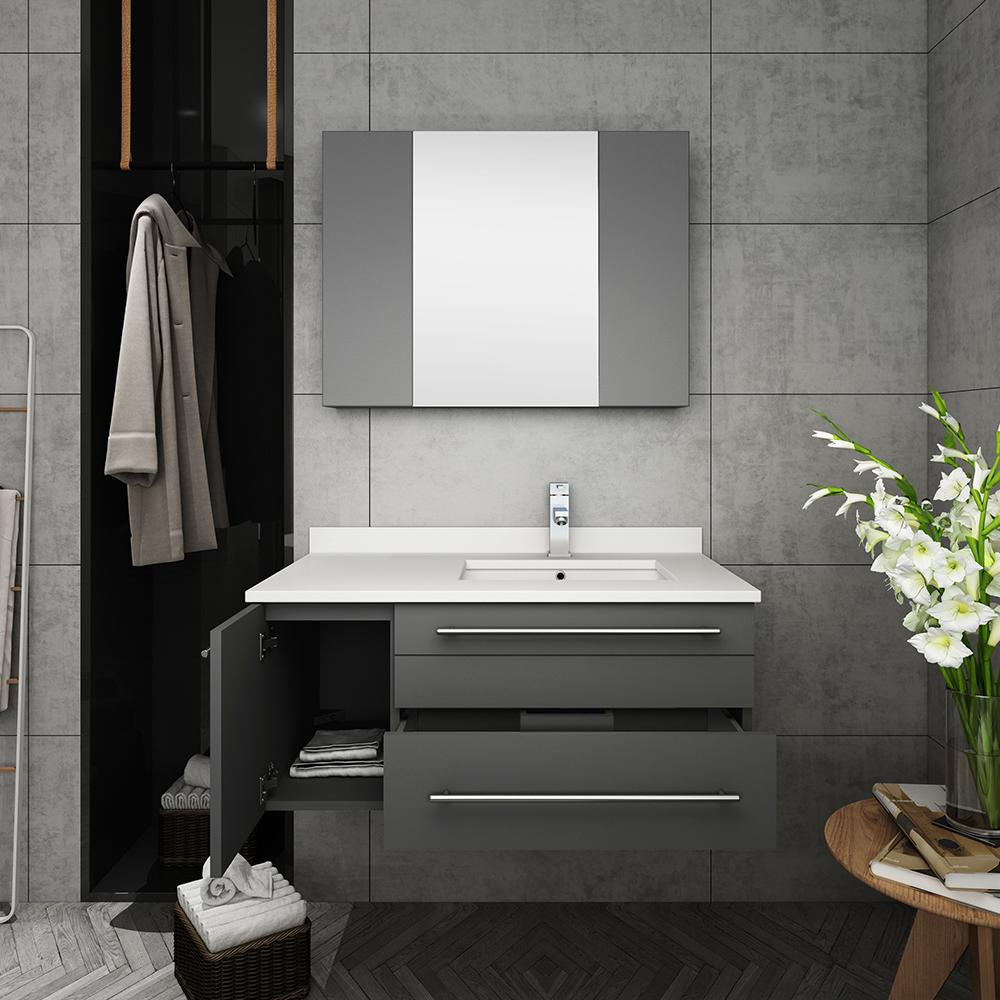 Fresca Lucera 36" Wall Hung Undermount Sink Modern Bathroom Vanity w/ Medicine Cabinet - Left Version Vanity Fresca 