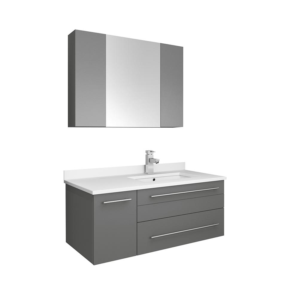 Fresca Lucera 36" Wall Hung Undermount Sink Modern Bathroom Vanity w/ Medicine Cabinet - Left Version Vanity Fresca Gray 