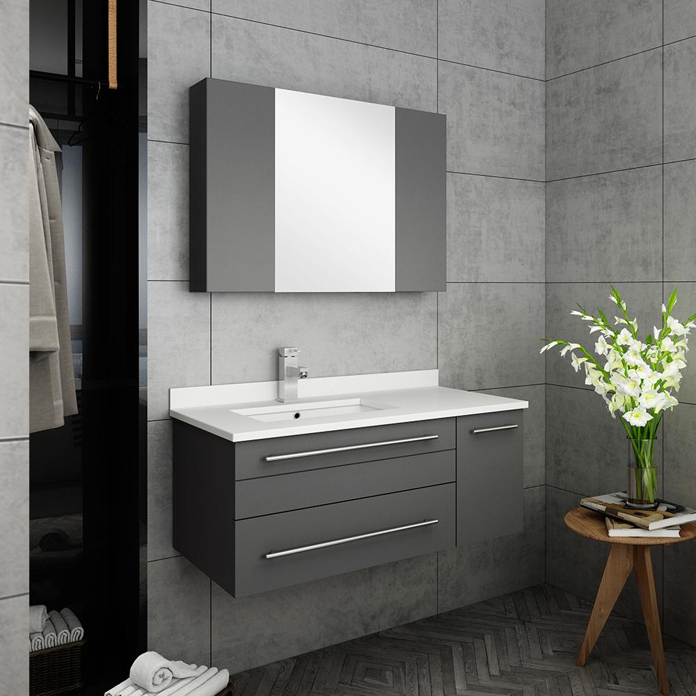 Fresca Lucera 36" Wall Hung Undermount Sink Modern Bathroom Vanity w/ Medicine Cabinet - Right Version Vanity Fresca 