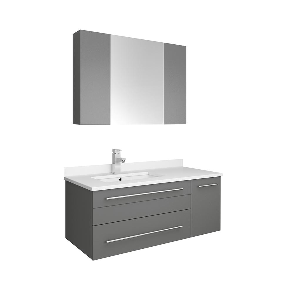 Fresca Lucera 36" Wall Hung Undermount Sink Modern Bathroom Vanity w/ Medicine Cabinet - Right Version Vanity Fresca Gray 
