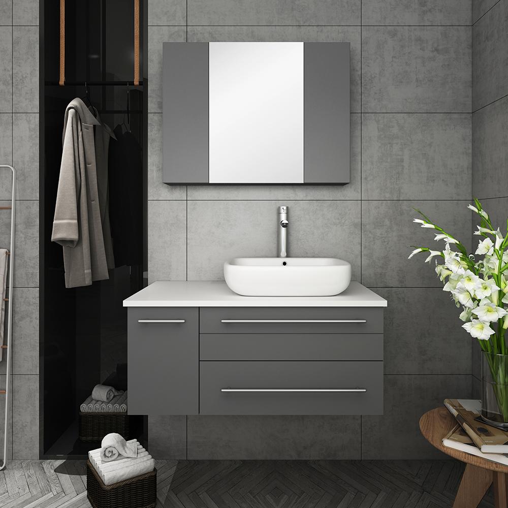 Fresca Lucera 36" Wall Hung Vessel Sink Modern Bathroom Vanity w/ Medicine Cabinet - Left Version Vanity Fresca 