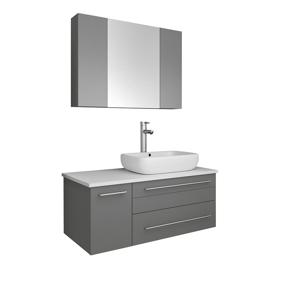 Fresca Lucera 36" Wall Hung Vessel Sink Modern Bathroom Vanity w/ Medicine Cabinet - Left Version Vanity Fresca Gray 