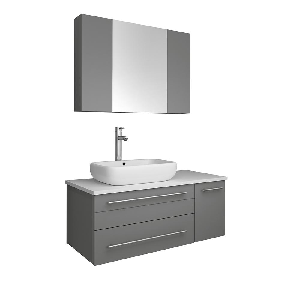 Fresca Lucera 36" Wall Hung Vessel Sink Modern Bathroom Vanity w/ Medicine Cabinet - Right Version Vanity Fresca Gray 