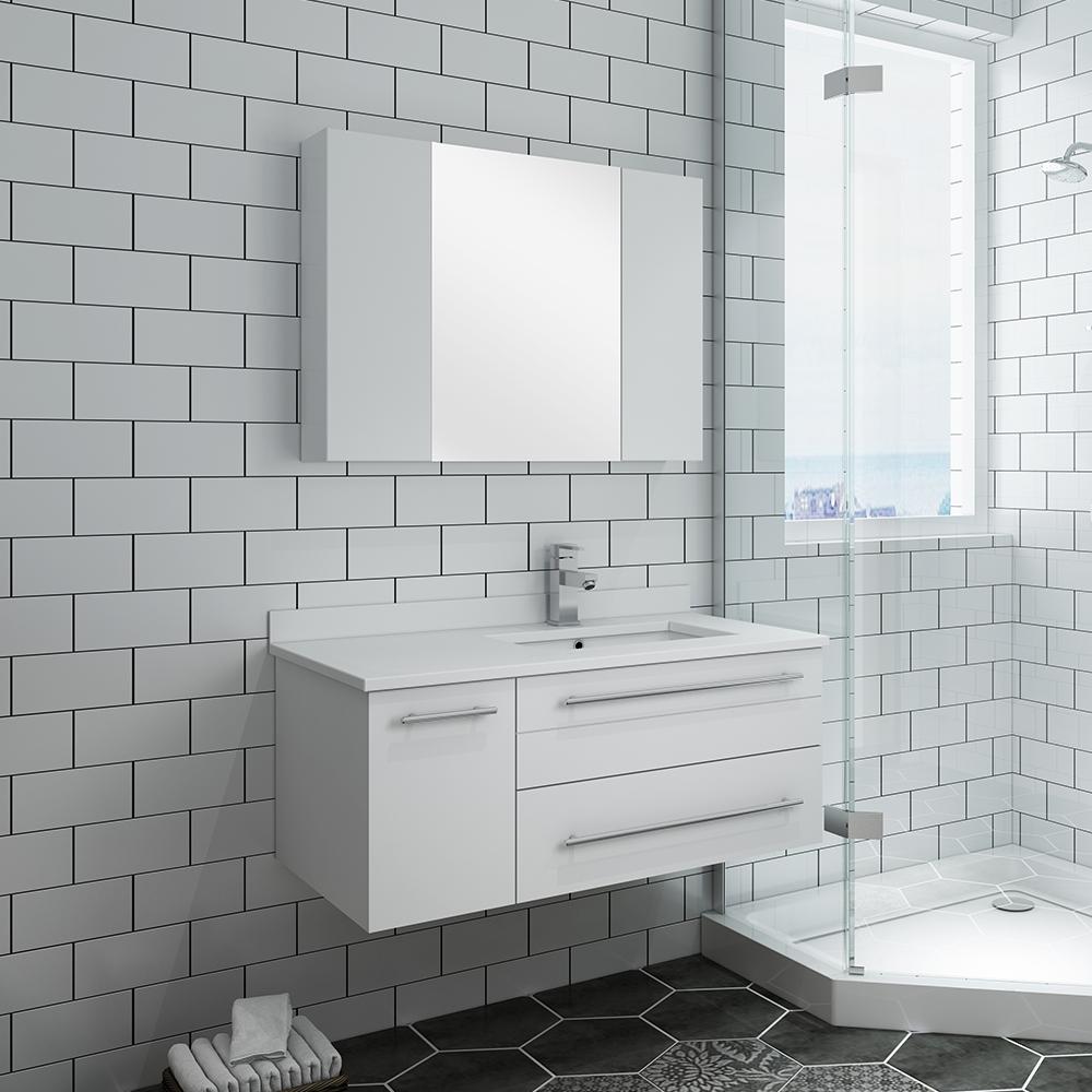 Fresca Lucera 36" Wall Hung Undermount Sink Modern Bathroom Vanity w/ Medicine Cabinet - Left Version Vanity Fresca 