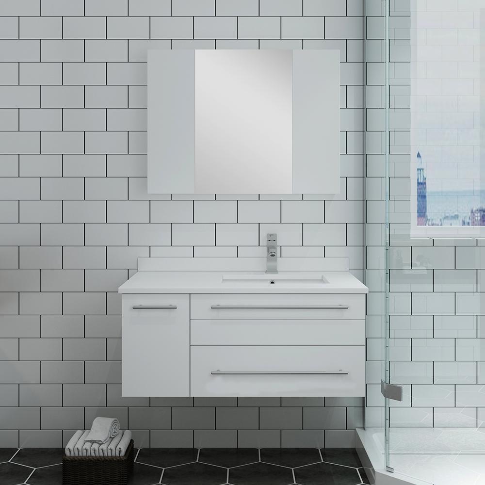 Fresca Lucera 36" Wall Hung Undermount Sink Modern Bathroom Vanity w/ Medicine Cabinet - Left Version Vanity Fresca 