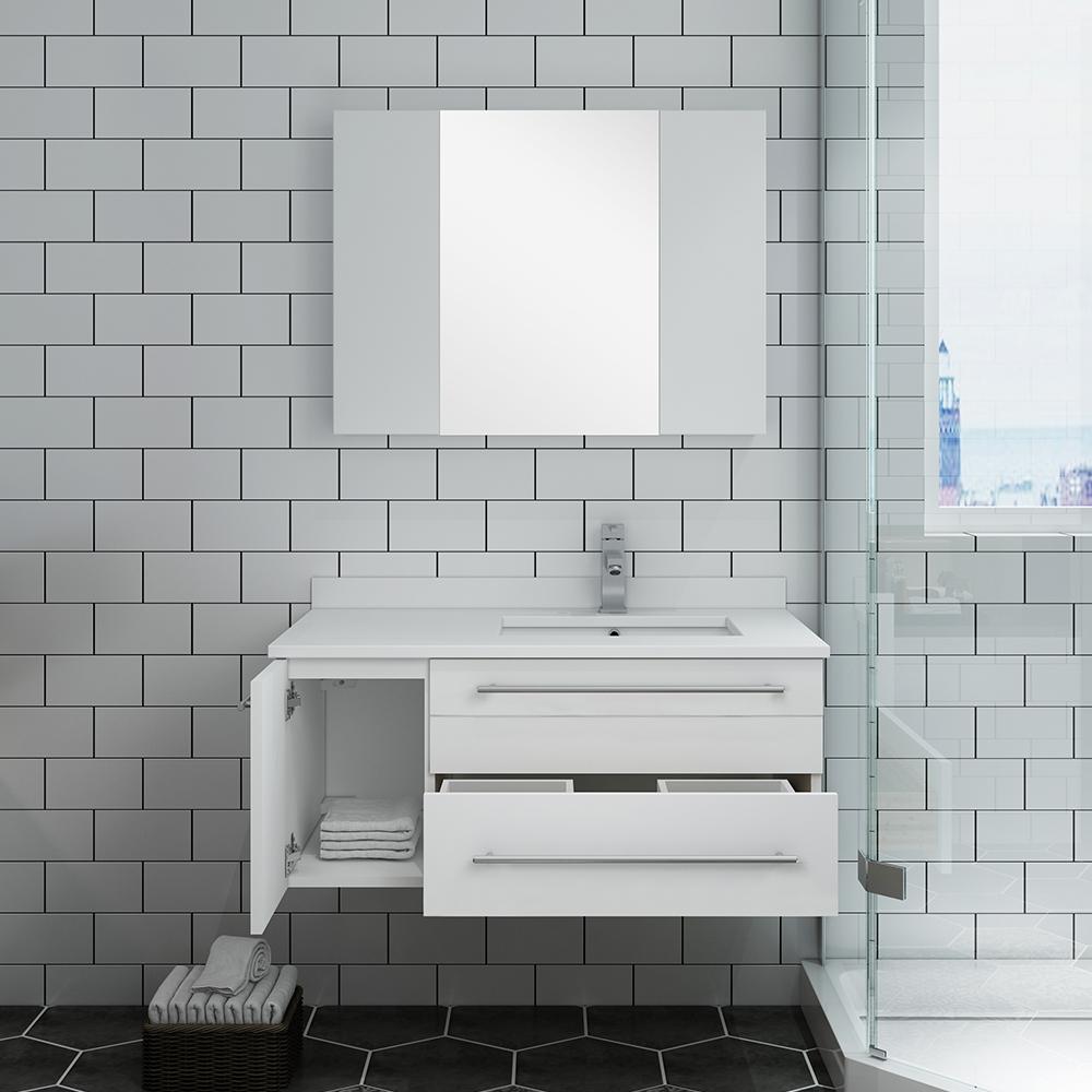 Fresca Lucera 36" Wall Hung Undermount Sink Modern Bathroom Vanity w/ Medicine Cabinet - Left Version Vanity Fresca 