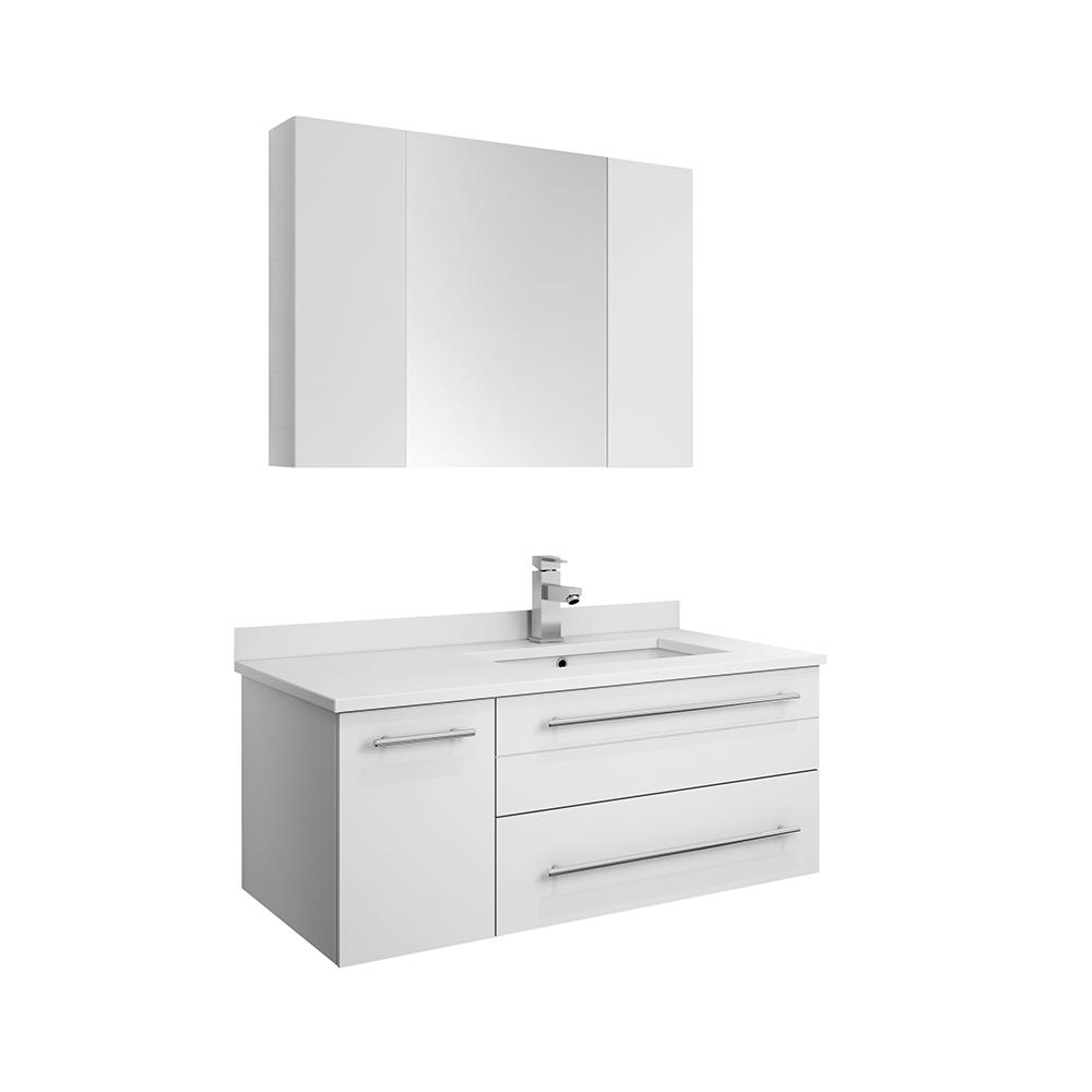 Fresca Lucera 36" Wall Hung Undermount Sink Modern Bathroom Vanity w/ Medicine Cabinet - Left Version Vanity Fresca White 