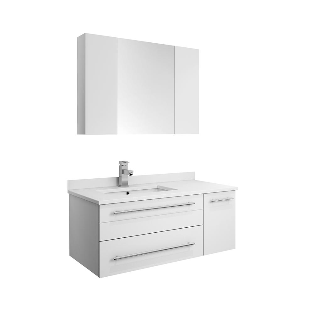 Fresca Lucera 36" Wall Hung Undermount Sink Modern Bathroom Vanity w/ Medicine Cabinet - Right Version Vanity Fresca White 