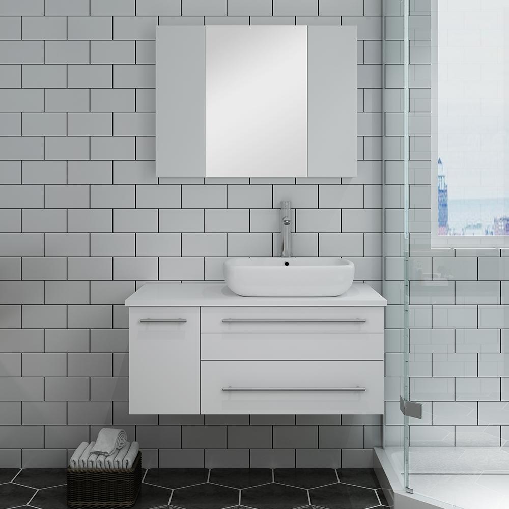 Fresca Lucera 36" Wall Hung Vessel Sink Modern Bathroom Vanity w/ Medicine Cabinet - Left Version Vanity Fresca 