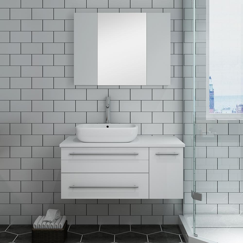 Fresca Lucera 36" Wall Hung Vessel Sink Modern Bathroom Vanity w/ Medicine Cabinet - Right Version Vanity Fresca 