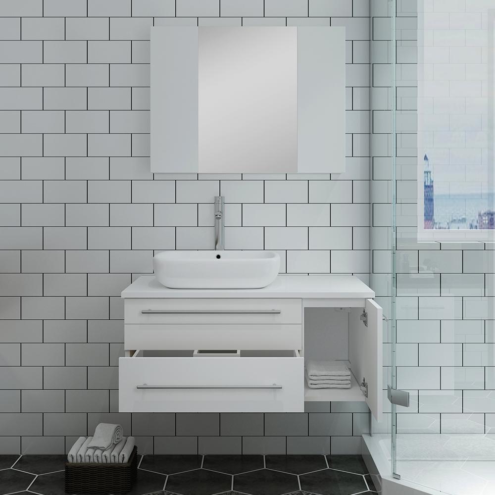 Fresca Lucera 36" Wall Hung Vessel Sink Modern Bathroom Vanity w/ Medicine Cabinet - Right Version Vanity Fresca 