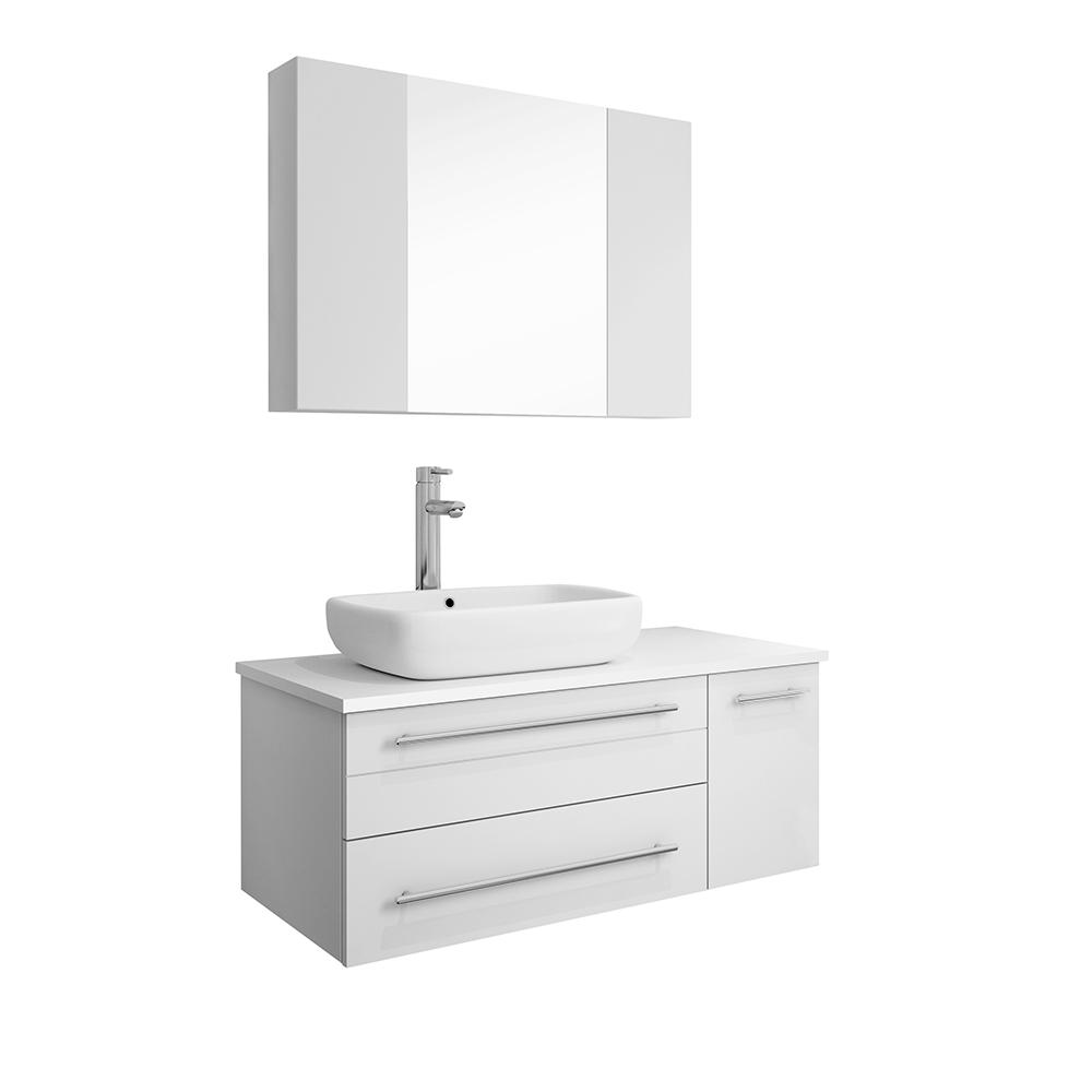 Fresca Lucera 36" Wall Hung Vessel Sink Modern Bathroom Vanity w/ Medicine Cabinet - Right Version Vanity Fresca White 