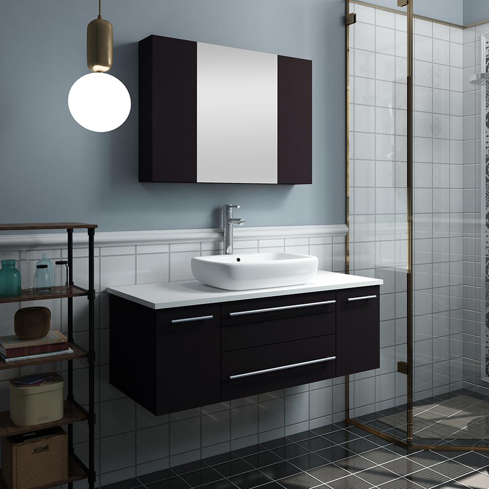 Fresca Lucera 42" Wall Hung Vessel Sink Modern Bathroom Vanity w/ Medicine Cabinet Vanity Fresca 