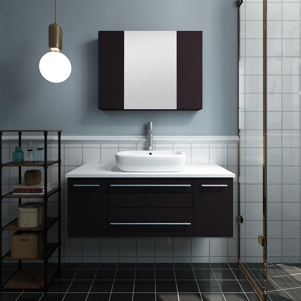 Fresca Lucera 42" Wall Hung Vessel Sink Modern Bathroom Vanity w/ Medicine Cabinet Vanity Fresca 