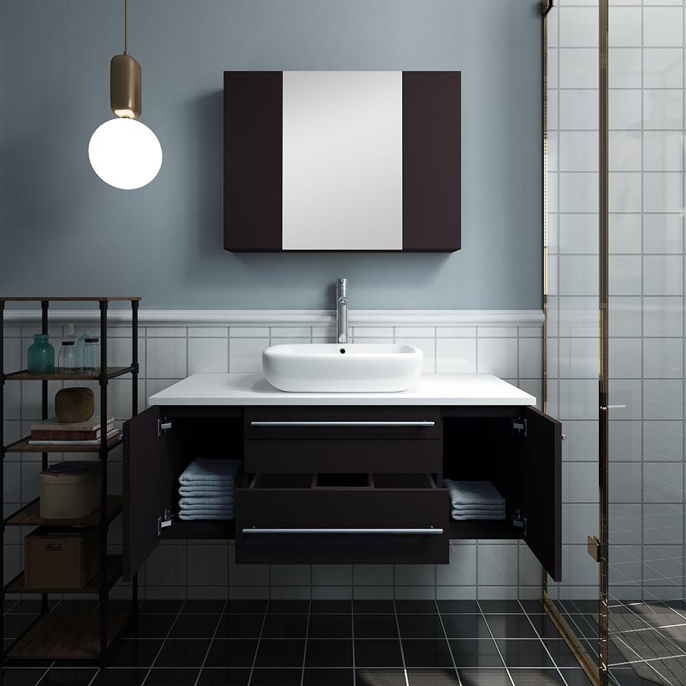 Fresca Lucera 42" Wall Hung Vessel Sink Modern Bathroom Vanity w/ Medicine Cabinet Vanity Fresca 
