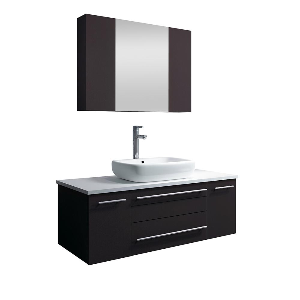 Fresca Lucera 42" Wall Hung Vessel Sink Modern Bathroom Vanity w/ Medicine Cabinet Vanity Fresca Espresso 