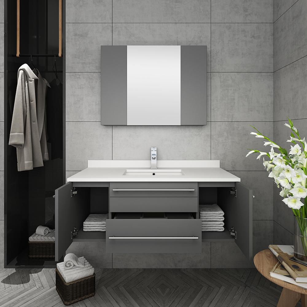 Fresca Lucera 42" Wall Hung Undermount Sink Modern Bathroom Vanity w/ Medicine Cabinet Vanity Fresca 