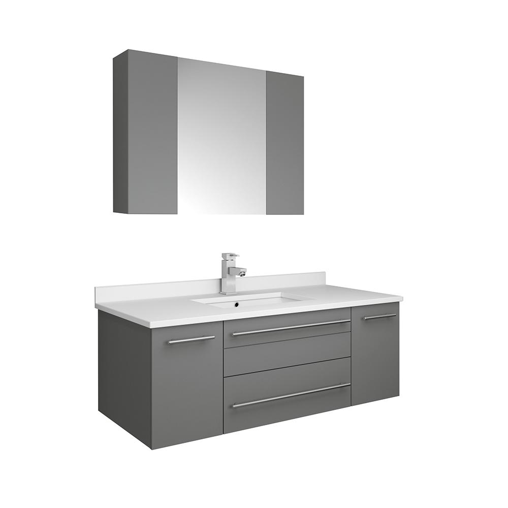 Fresca Lucera 42" Wall Hung Undermount Sink Modern Bathroom Vanity w/ Medicine Cabinet Vanity Fresca Gray 